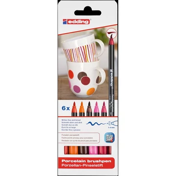 Ecsetirón porcelán marker 1-4mm, kerek Edding 4600/6, 6 warm klf.szín