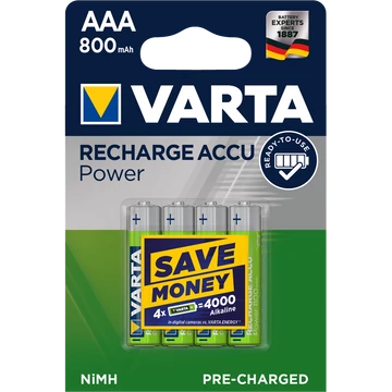Elem tölthető akku AAA mikro 800 mAH Power 4 db/csomag, Varta