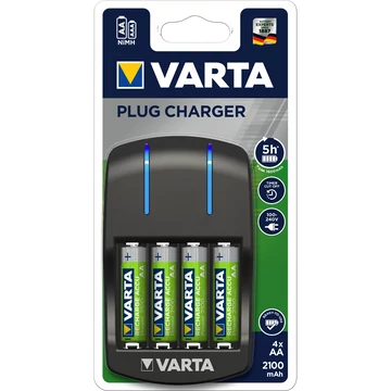 Elemtöltő, akku Plug töltő + 4 db AA 2100 mAH Varta