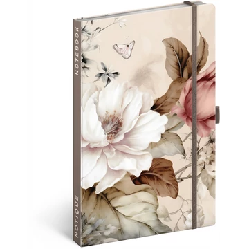 Keménytáblás notesz krémszínű lapokkal leszorító gumiszalaggal Herbarium 130x210mm, Presco
