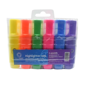 Szövegkiemelő lapos testű készlet, Bluering® 6 klf. szín