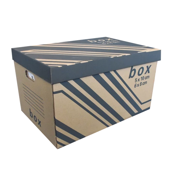 Archiváló konténer karton doboz fedeles 52x35x30cm, külön záródó levehető fedéllel Fornax