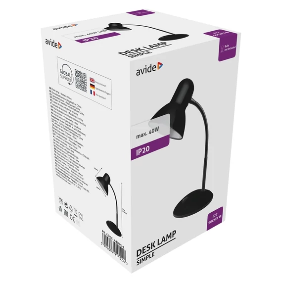 Asztali lámpa, AVIDE Basic Simple, 40W, fekete