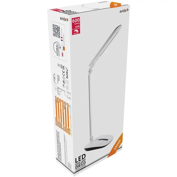 Asztali lámpa LED, AVIDE Érintésvezérelt dimmer, 10W, 5000K, fehér