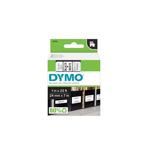 Feliratozógép szalag Dymo D1 S0720930/53713 24mmx7m, ORIGINAL, fekete/fehér 