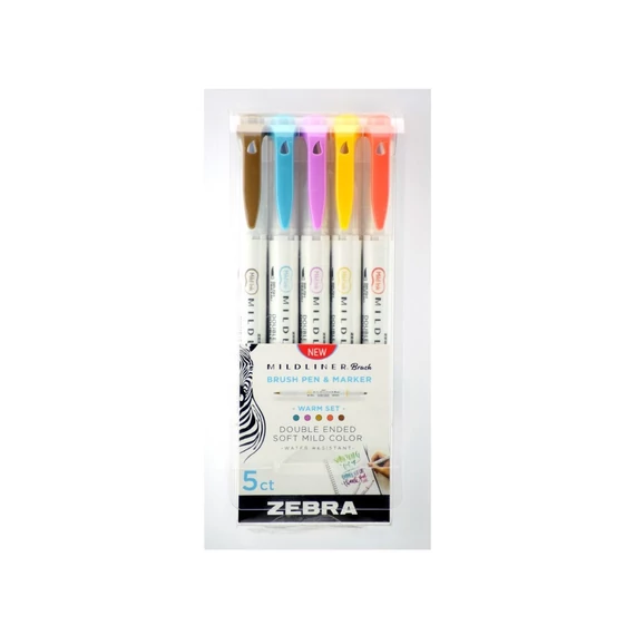 Ecsettoll készlet, kétvégű Zebra Mildliner Warm, 5 különböző szín