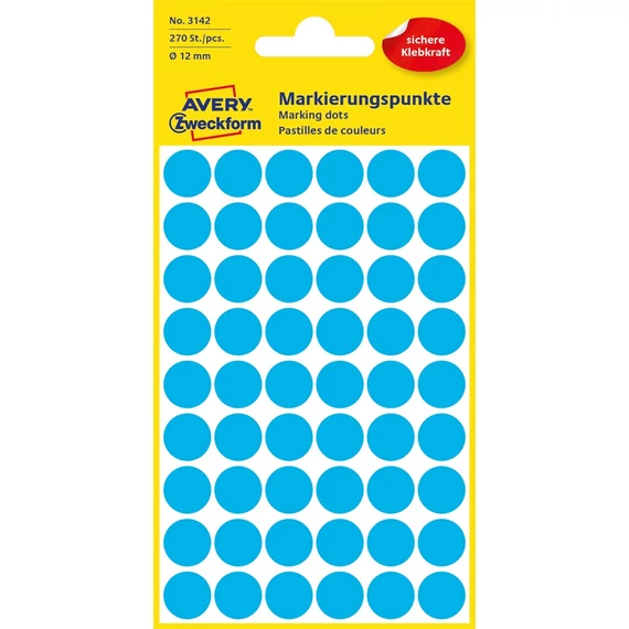 Etikett címke, o12mm, jelölésre, 54 címke/ív, 5 ív/doboz, Avery kék
