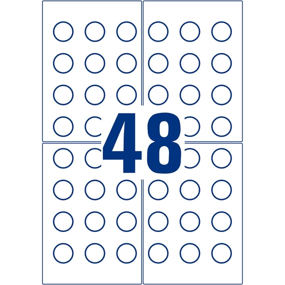 Etikett címke, o20mm, eltávolíthatatlan 48 címke/ív, 10 ív/doboz, Avery fehér