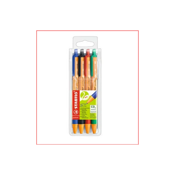 Golyóstoll nyomógombos 0,5mm, Stabilo pointball 6030/4 4-es készlet