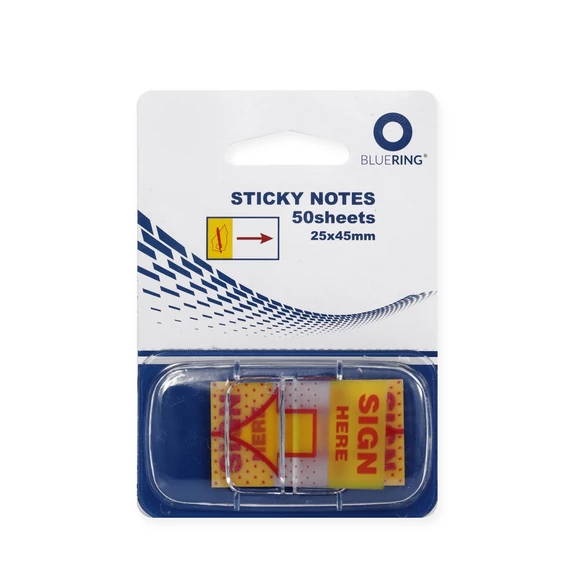 Jelölőcímke 25x45mm, 50lap, műanyag Bluering® aláírás ikon sárga