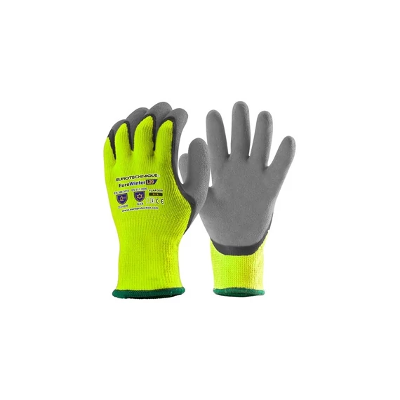 Kesztyű akril, bélelt, Hi-Viz sárga színű, 10-es kötésű, 10-es méretű