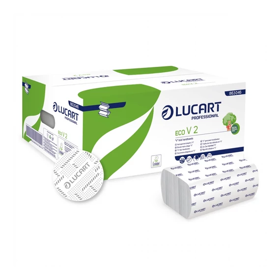 Kéztörlő 2 rétegű V hajtogatású  fehér 190 lap/cs 20 cs/karton EcoLucart _863046