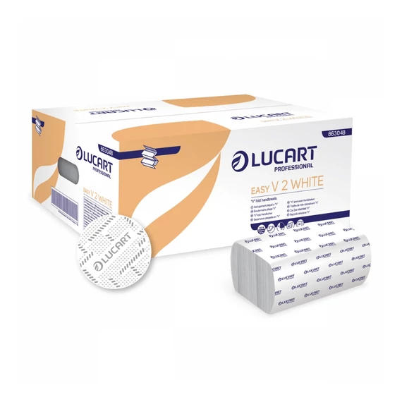 Kéztörlő 2 rétegű V hajtogatású fehér 190 lap/csomag 20 cs/karton Easy White Lucart_863048