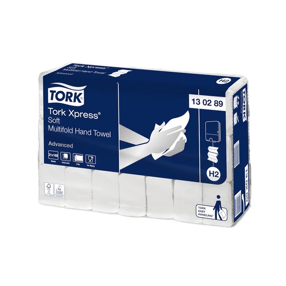 Kéztörlő 2 rétegű hajtogatású 180 lap/csomag 21 cs/karton Advanced Xpress® Soft Multifold H2 TORK_130289 fehér