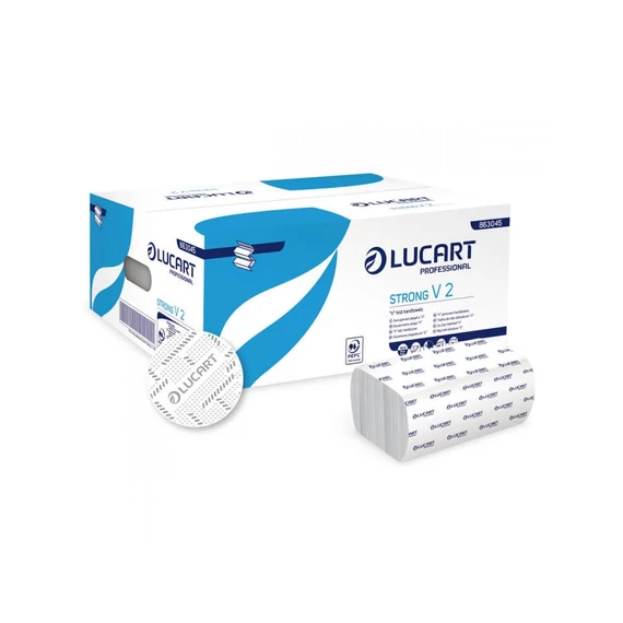 Kéztörlő 2 rétegű V hajtogatású hófehér 190 lap/cs 20 cs/karton Strong Lucart_863045