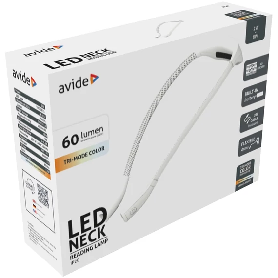 Olvasólámpa LED, AVIDE Nyak, 2W, fehér