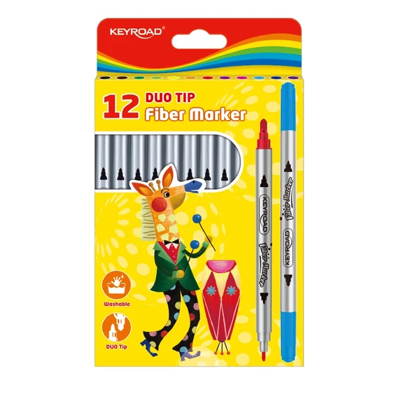 Rostirón, filctoll készlet 2 mm/4 mm kétvégű 12 db/bliszter Keyroad Duo Tip vegyes színek