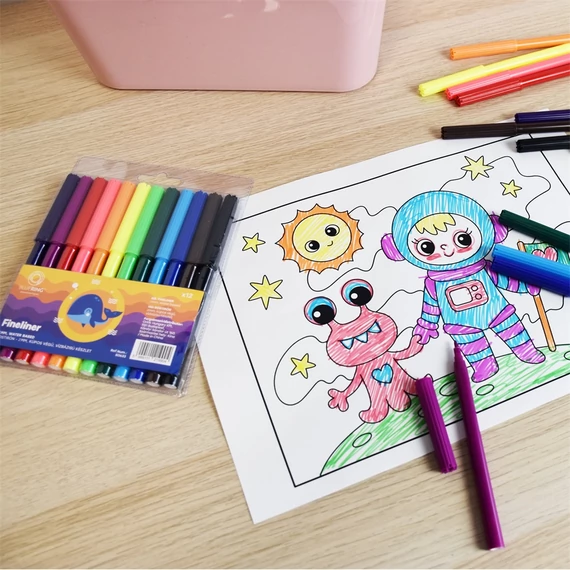 Rostirón kúpos végű filctoll készlet, vízbázisú, 1mm, Bluering®, 12 klf. szín, Bálnás