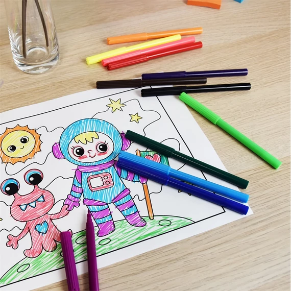 Rostirón kúpos végű filctoll készlet, vízbázisú, 1mm, Bluering®, 12 klf. szín, Bálnás