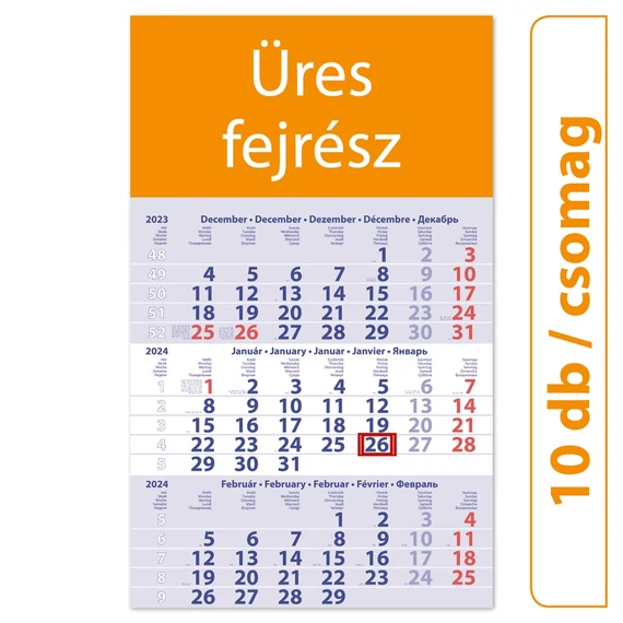 Speditőr naptár1 tömb 3 hónap Primus Club 300 x 480 mm üres fejrész Dayliner 2024.