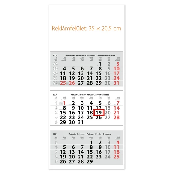 Speditőr naptár3 tömb 3 hónap Medium Classic 350 × 820 mm üres fejrész Dayliner 2024.