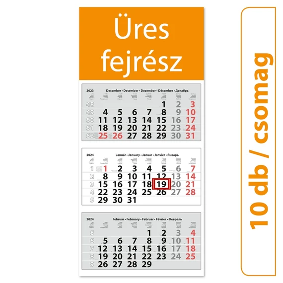 Speditőr naptár3 tömb 3 hónap Medium Classic 350 × 820 mm üres fejrész Dayliner 2024.