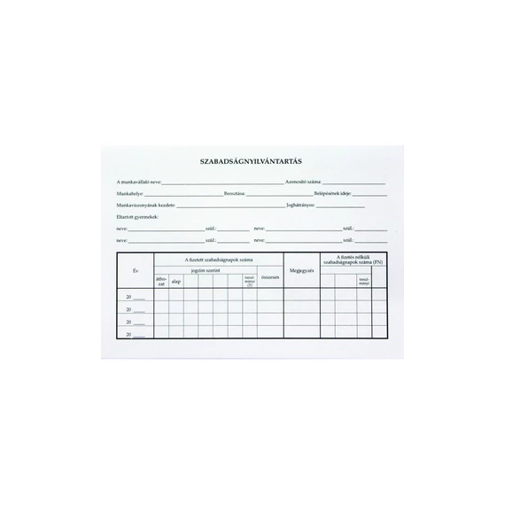 Szabadságnyilvántartás A5, B.18-50