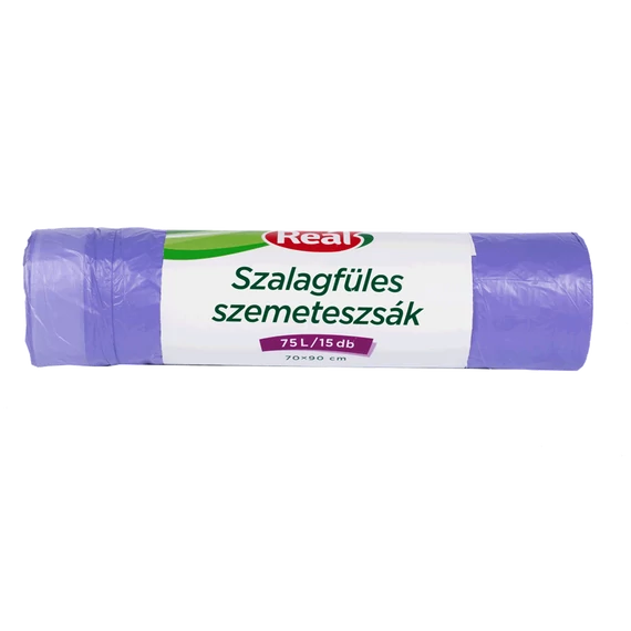 Szemeteszsák önzáró szalaggal 75 liter 70 x 90 cm 15 db/tekercs Reál lila