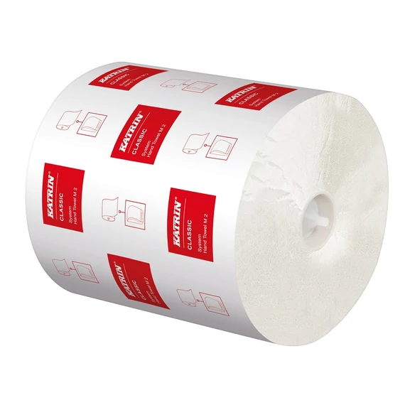 Kéztörlő 2 rétegű tekercses átmérő: 19 cm perforáció nélküli 6 tekercs/karton Classic Katrin_460102 fehérített