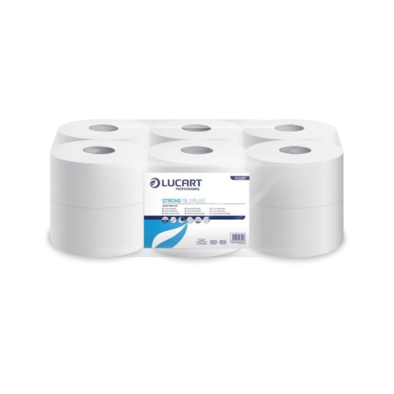 Toalettpapír 2 rétegű közületi  átmérő 19 cm hófehér 100 % cellulóz 12 tekercs/karton 19 J PLUS Strong Lucart_812201J
