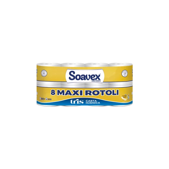 Toalettpapír 3 rétegű kistekercses 100% cellulóz 155 lap/tekercs 8 tekercs/csomag Soavex Maxi Rotoli_Paperdi