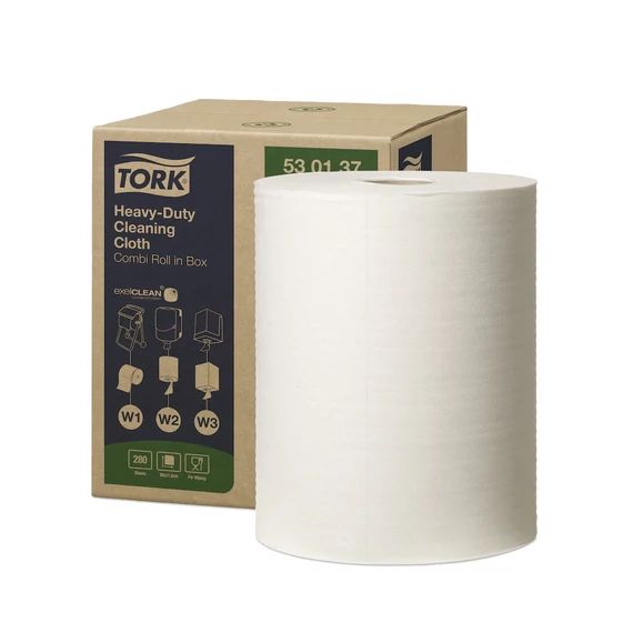 Törlőpapír ipari tekercses nagyteljesítményű kombi 106 m/tek 1 tek/doboz W1/W2/W3 TORK_530137 fehér