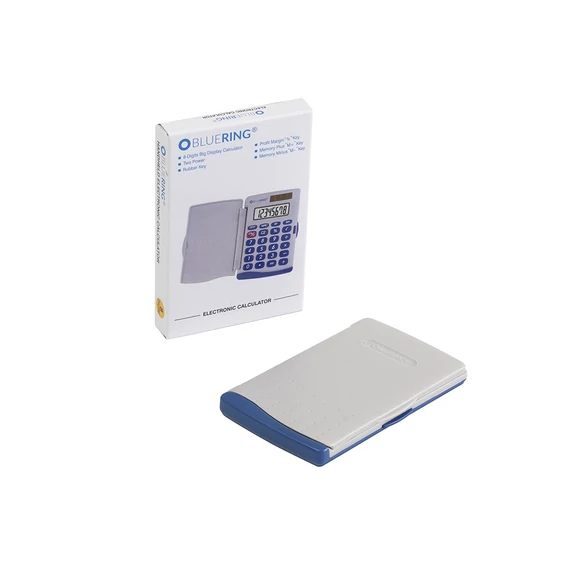 Zsebszámológép 8 digit fedeles napelemes gumírozott gombokkal Bluering® 